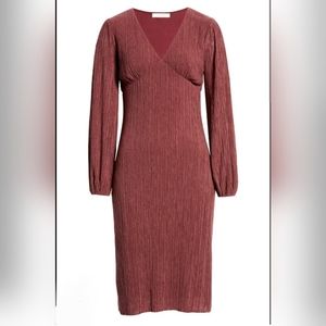 Lush All in Favor Burgundy S v neck Long sleeve dress NWT